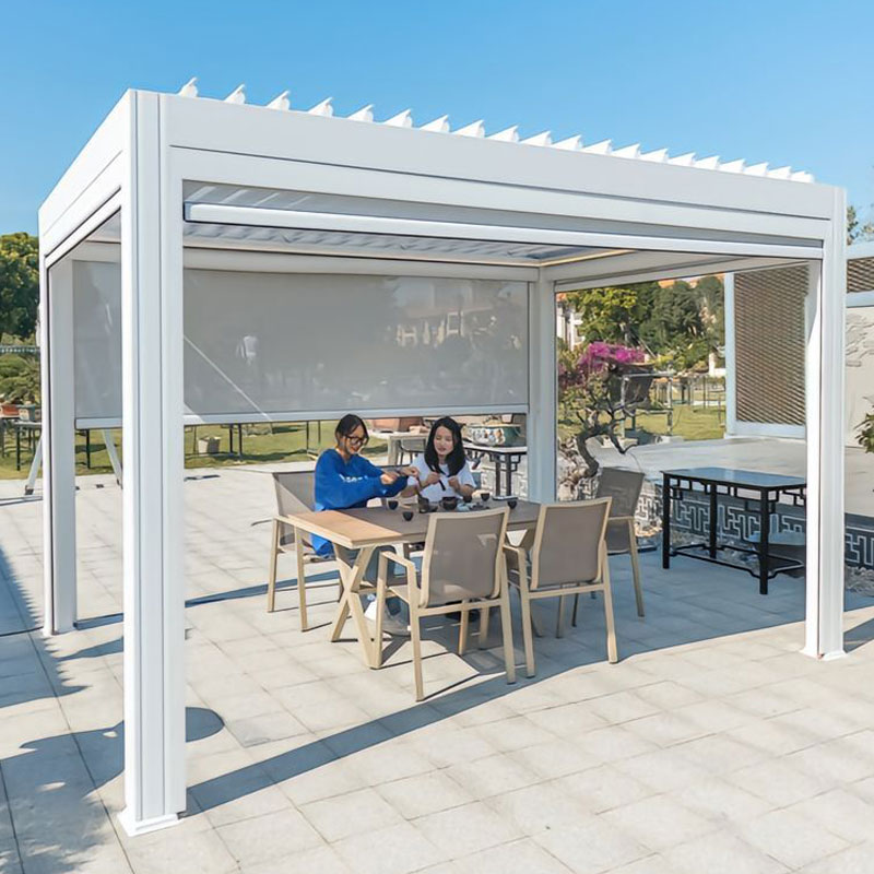 Pergola Bumbung Louvered Aluminium Boleh Tarik Bermotor