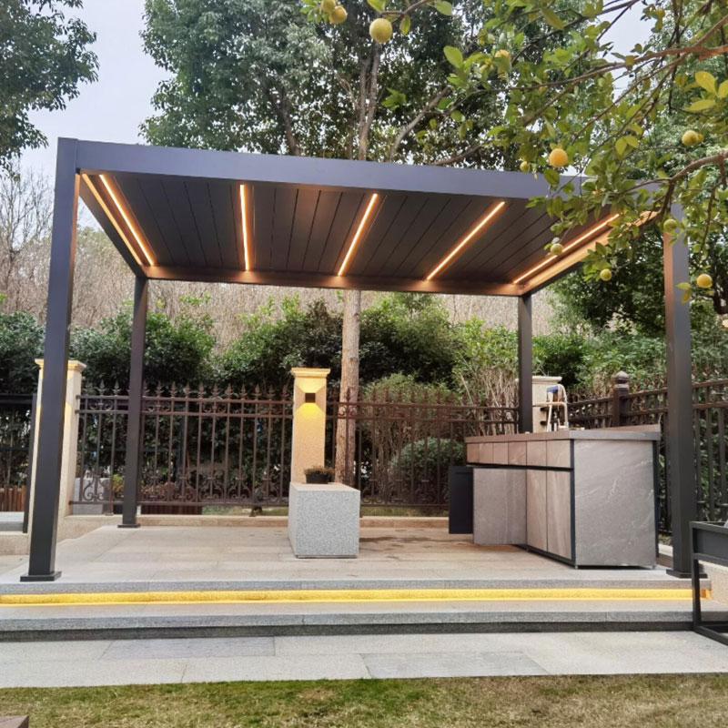 Pergola Bermotor Kawalan Jauh Flip Louver Boleh Dikendali